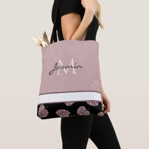 Bolsa Tote Monograma Tropical de Folha Rosa Moderno