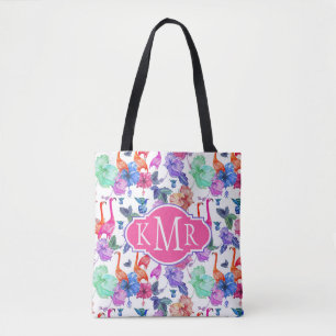 Bolsa Tote Monograma tropical do teste padrão da aguarela