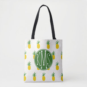 Bolsa Tote Monograma tropical dourado dos abacaxis  