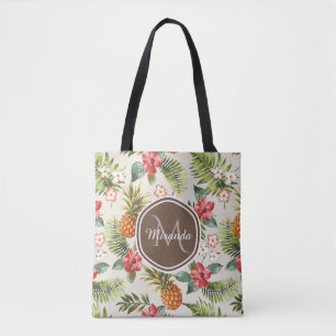 Bolsa Tote Monograma Tropical Exótico de Ananás Floral Castan