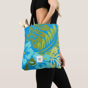 Bolsa Tote Monograma tropical floral havaiano de Hibiscus
