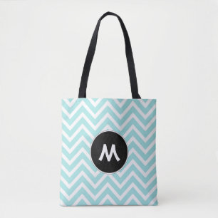 Bolsa Tote Monograma Turquesa e Chevron Branco