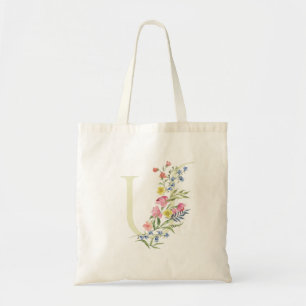 Bolsa Tote monograma U floral de casamento primavera Chá de N