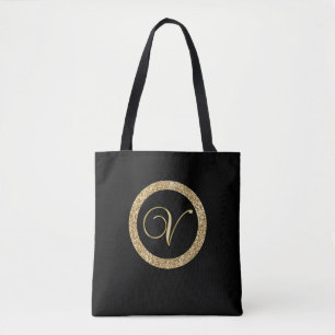 Bolsa Tote Monograma V, dourado cintilante sobre preto meia-n