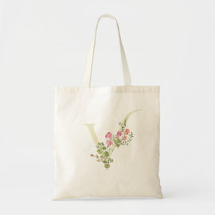 Bolsa Tote monograma V floral de casamento primavera Chá de N