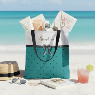 Bolsa Tote Monograma Verde-azulado Luxo Moderno