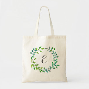 Bolsa Tote Monograma verde da grinalda da folha da aguarela
