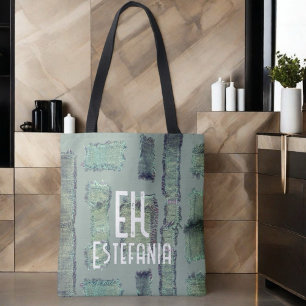 Bolsa Tote Monograma verde de abstrato de pastel moderno