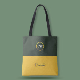 Bolsa Tote Monograma Verde de Duas Tonalidades Douradas e Flo