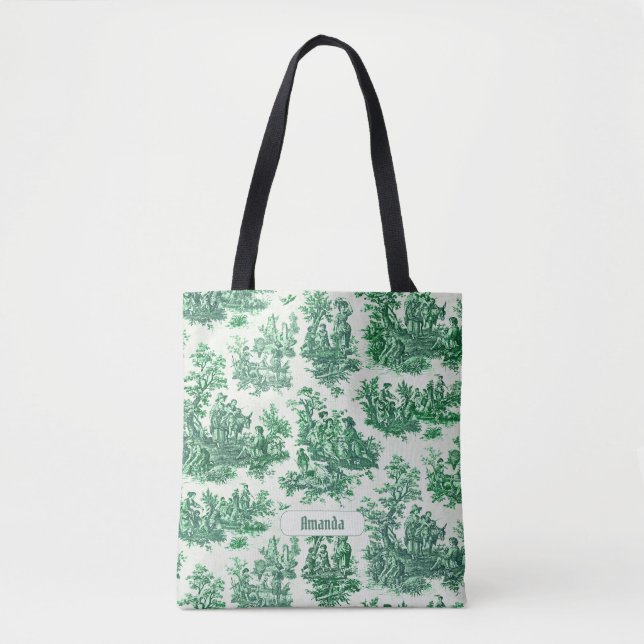 Bolsa Tote Monograma verde-floral de galhardetes (Frente)