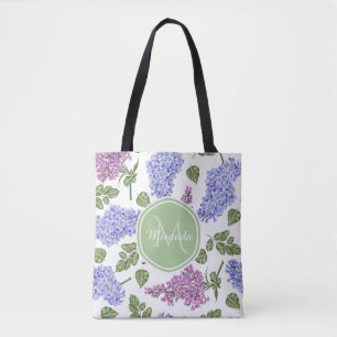 Bolsa Tote Monograma verde Pastel floral do Lilac chique da