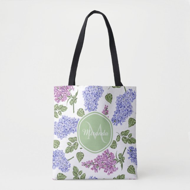 Bolsa Tote Monograma verde Pastel floral do Lilac chique da (Frente)