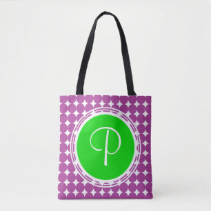 Bolsa Tote Monograma verde & roxo das bolinhas