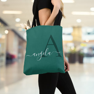 Bolsa Tote Monograma Verde Teal Moderno e Elegante