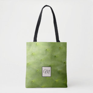 Bolsa Tote Monograma verde tropical botânico da foto do cact