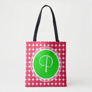 Bolsa Tote Monograma verde & vermelho das bolinhas
