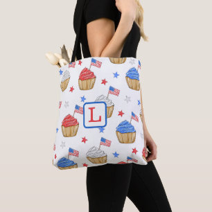 Bolsa Tote Monograma Vermelho Branco Cupcake Sinalizador Pré-