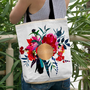 Bolsa Tote Monograma vermelho do cobre do buquê do boho do