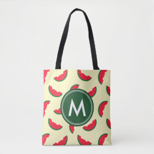 Bolsa Tote Monograma vermelho do teste padrão da melancia do