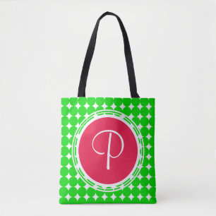 Bolsa Tote Monograma vermelho & verde das bolinhas