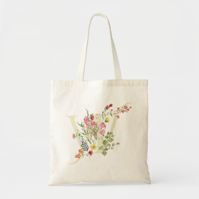 Bolsa Tote monograma W floral casamento primavera Chá de Noiv (Frente)