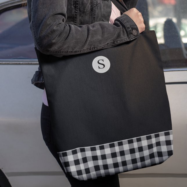 Bolsa Tote Monograma Xadrez Branca Negra Gingham Scottish (Criador carregado)