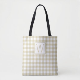 Bolsa Tote Monograma Xadrez Gingham Bege e Branco