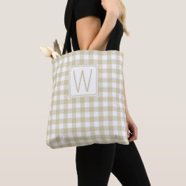 Bolsa Tote Monograma Xadrez Gingham Bege e Branco