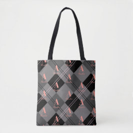 Bolsa Tote Monograma Xadrez Padrão Cinza Rosa Preto
