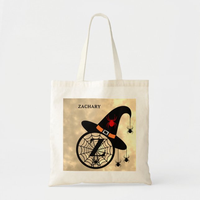 Bolsa Tote Monograma Z Halloween Sky Witeen Nome das Aranhas (Frente)