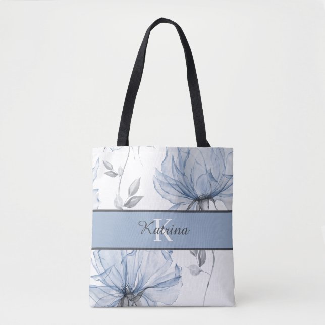 Bolsa Tote Monogramada com Floral de Aquarela (Frente)