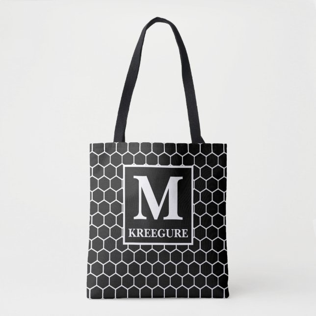 Bolsa Tote Monogramas Classic Serif BW Honeycomb (Frente)