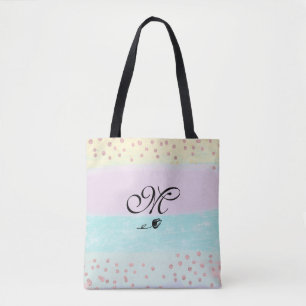 Bolsa Tote *~* Monogramas Doodle Tulip Dourado Glitter Pastel