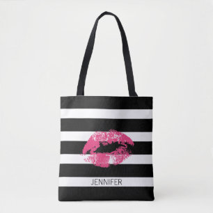 Bolsa Tote Monogramas, Lábios Cor-De-Rosa E Banhas Brancas Pr