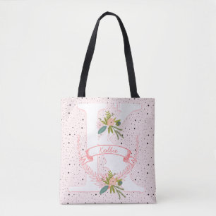 Bolsa Tote Monogramas Pink Random Dot & Boho Floral