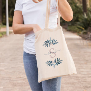 Bolsa Tote Monogrammed floral da aguarela do Lilac