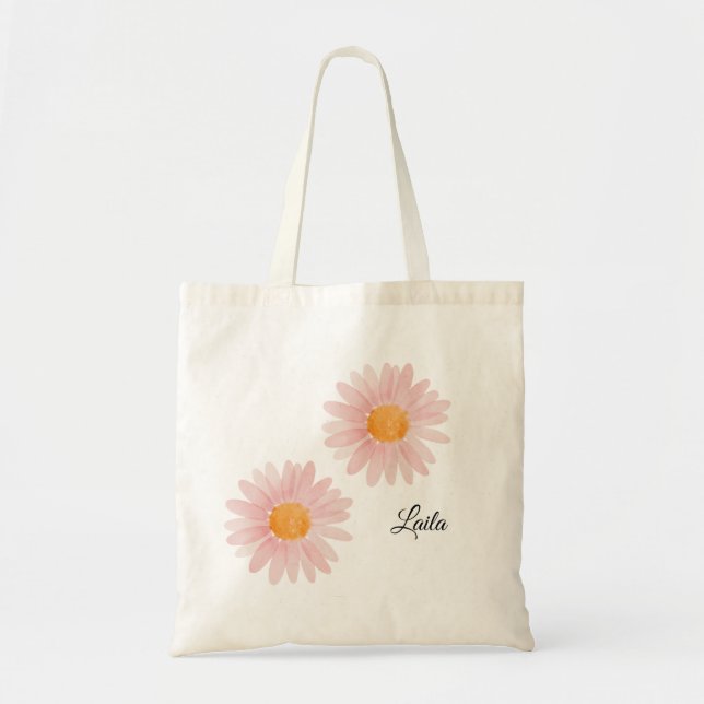 Bolsa Tote Monogrammed Pink Blush Daisy Floral  (Frente)