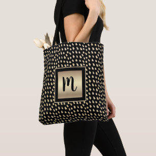 Bolsa Tote Monogramo dourado preto de luxo dourado moderno, e