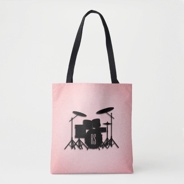 Bolsa Tote Monogramo Drum Set Music Design Rosa (Frente)