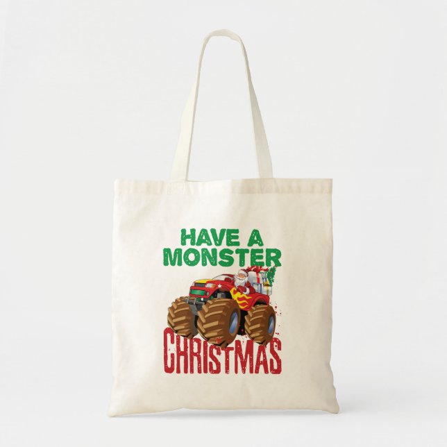 Bolsa Tote Monster Truck Natal Papai Noel (Frente)