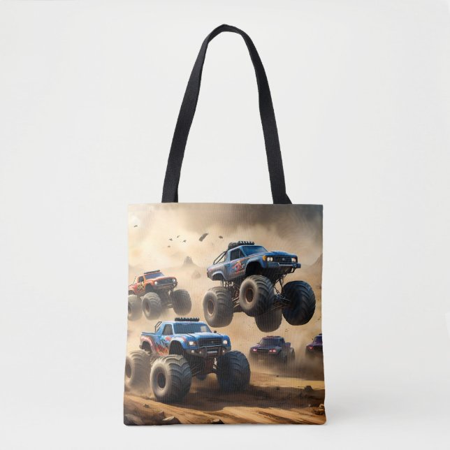 Bolsa Tote Monster Trucks Correndo No Deserto, (Frente)