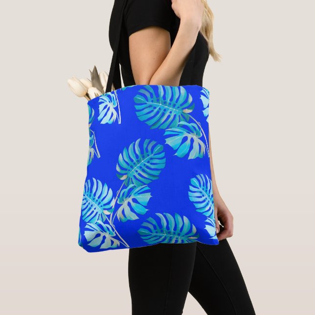 Bolsa Tote Monstera Brisa Azul Cobalto (Close Up)