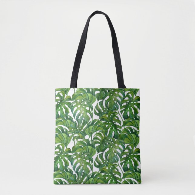 Bolsa Tote Monstera Verde Deixa-se tropical (Frente)