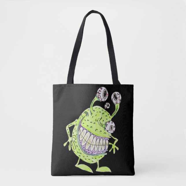 Bolsa Tote monstro alienígena verde de 4 olhos (Frente)