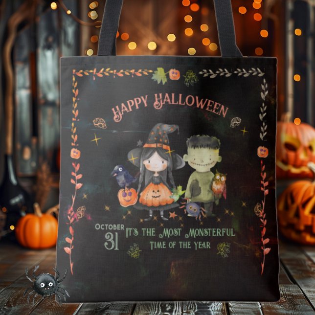 Bolsa Tote Monstro das Halloween e Bruxa (Halloween Monster and a Witch Tote Bag )