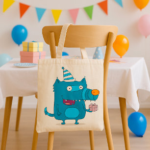 Bolsa Tote Monstro de Desenho Animado Azul Divertido com Chap