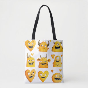 Bolsa Tote Monstros do Dia das Bruxas Amarelo
