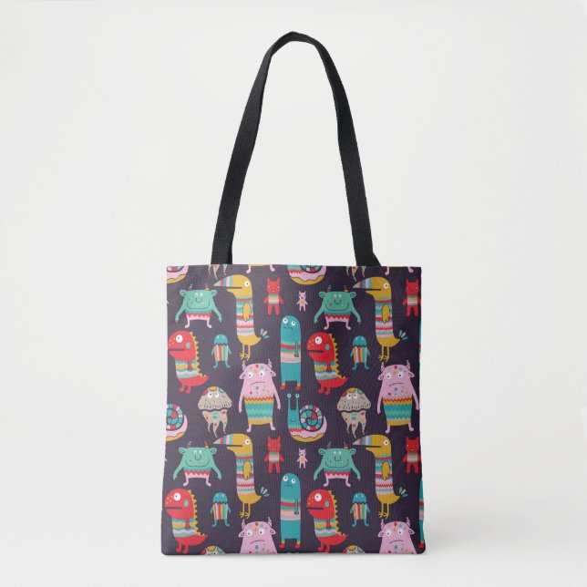 Bolsa Tote Monstros engraçados, padrão perfeito (Frente)