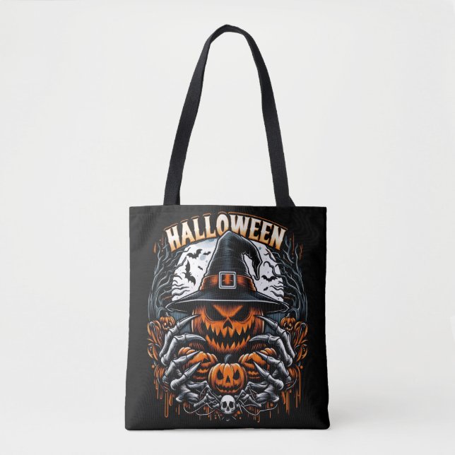 Bolsa Tote Monstruosa Bruxa Assustadora de Abóbora de Hallowe (Frente)