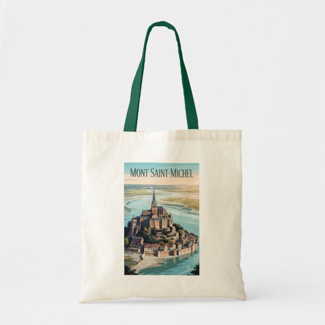 Bolsa Tote Mont-Saint-Michel France Illustration Travel Art (Frente)